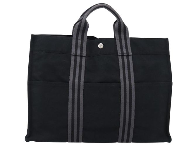 Hermès Borsa HERMES Fourre Tout MM Canvas Black Silver Auth 202228A Nero Argento - vista 13