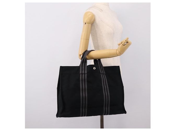 Hermès Borsa HERMES Fourre Tout MM Canvas Black Silver Auth 202228A Nero Argento - vista 20