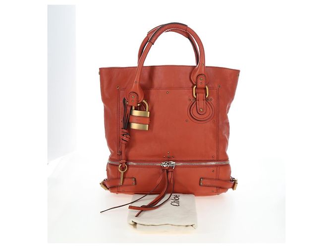 Chloé Chloe Paddington Tote Bag Leder Orange Gold Silber Auth 199949V Golden - Ansicht 12