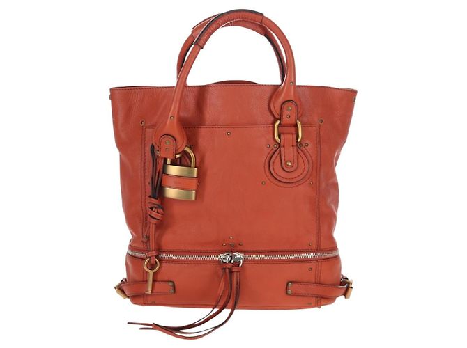 Chloé Chloe Paddington Tote Bag Leder Orange Gold Silber Auth 199949V Golden - Ansicht 13