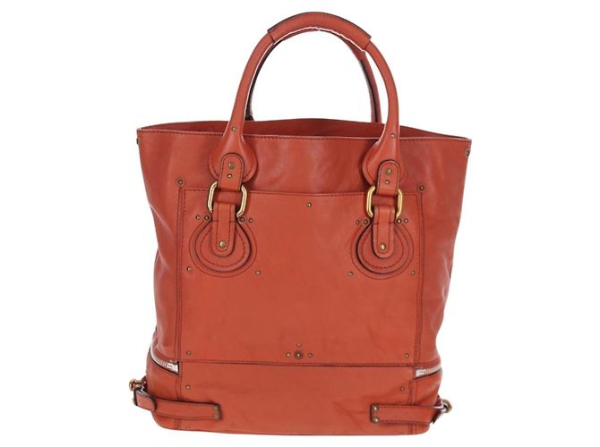 Chloé Chloe Paddington Tote Bag Leder Orange Gold Silber Auth 199949V Golden - Ansicht 2