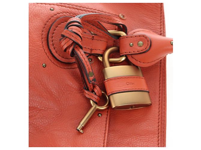 Chloé Chloe Paddington Tote Bag Leder Orange Gold Silber Auth 199949V Golden - Ansicht 24