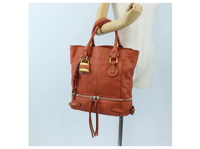 Chloé Chloe Paddington Tote Bag Leder Orange Gold Silber Auth 199949V Golden - Ansicht 30
