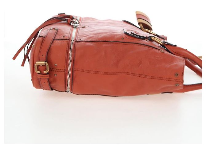 Chloé Chloe Paddington Tote Bag Leder Orange Gold Silber Auth 199949V Golden - Ansicht 4