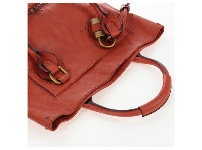 Chloé Chloe Paddington Tote Bag Leder Orange Gold Silber Auth 199949V Golden - Ansicht 7