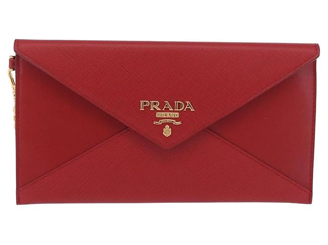 PRADA Ketten-Wallet Pouch Saffiano Rot Goldfarben Auth SW2674V - Ansicht 13