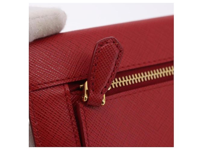 PRADA Ketten-Wallet Pouch Saffiano Rot Goldfarben Auth SW2674V - Ansicht 18