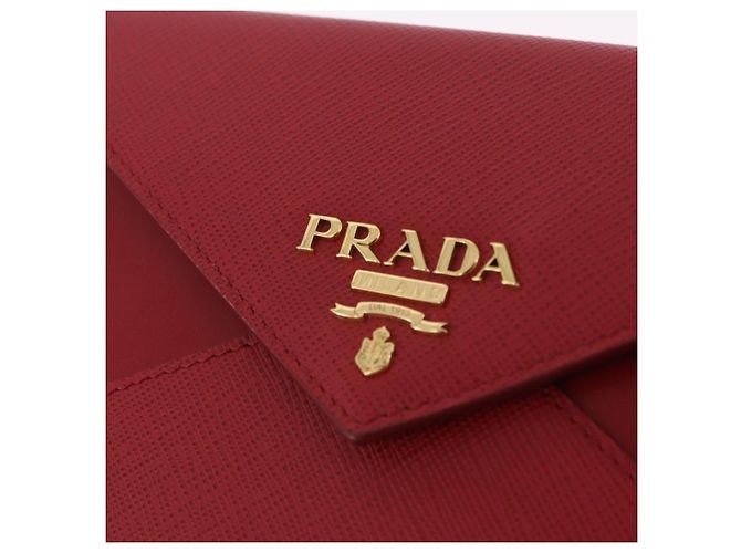 PRADA Ketten-Wallet Pouch Saffiano Rot Goldfarben Auth SW2674V - Ansicht 19