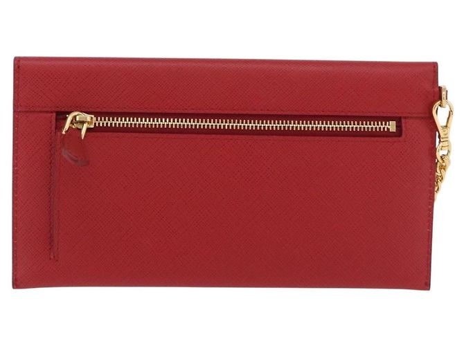 PRADA Ketten-Wallet Pouch Saffiano Rot Goldfarben Auth SW2674V - Ansicht 2