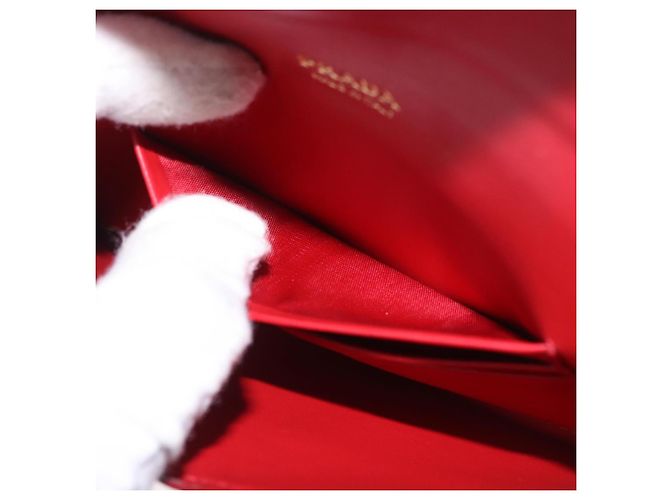 PRADA Ketten-Wallet Pouch Saffiano Rot Goldfarben Auth SW2674V - Ansicht 23