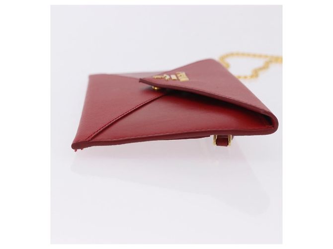PRADA Ketten-Wallet Pouch Saffiano Rot Goldfarben Auth SW2674V - Ansicht 3