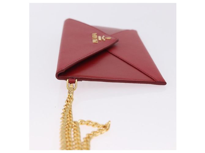 PRADA Ketten-Wallet Pouch Saffiano Rot Goldfarben Auth SW2674V - Ansicht 4