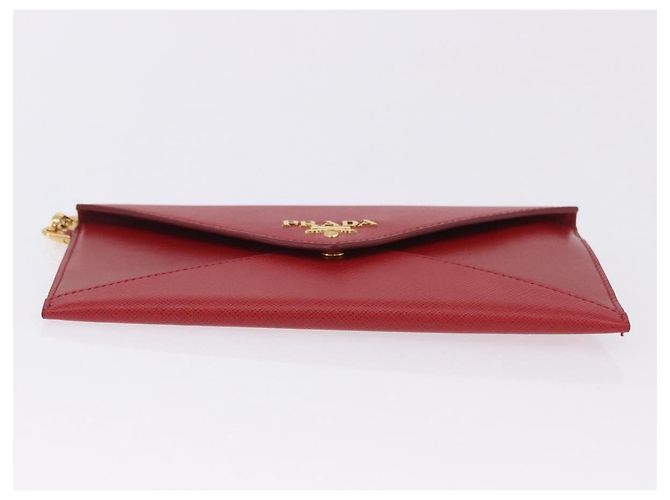 PRADA Ketten-Wallet Pouch Saffiano Rot Goldfarben Auth SW2674V - Ansicht 5
