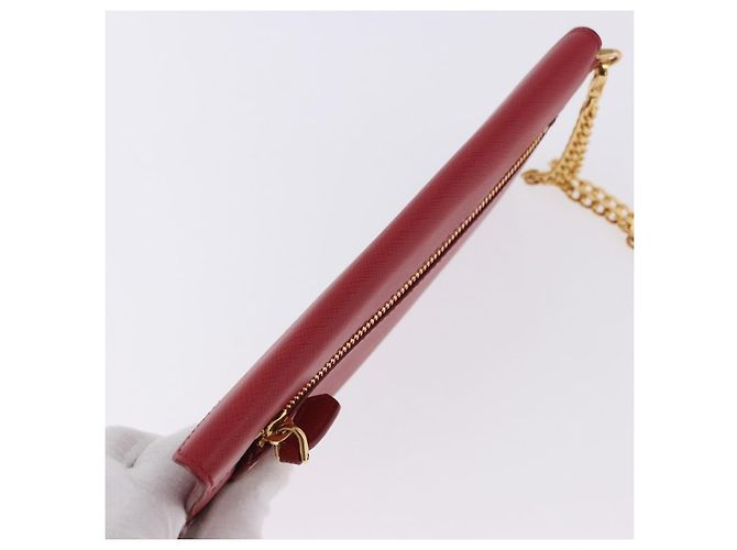 PRADA Ketten-Wallet Pouch Saffiano Rot Goldfarben Auth SW2674V - Ansicht 6