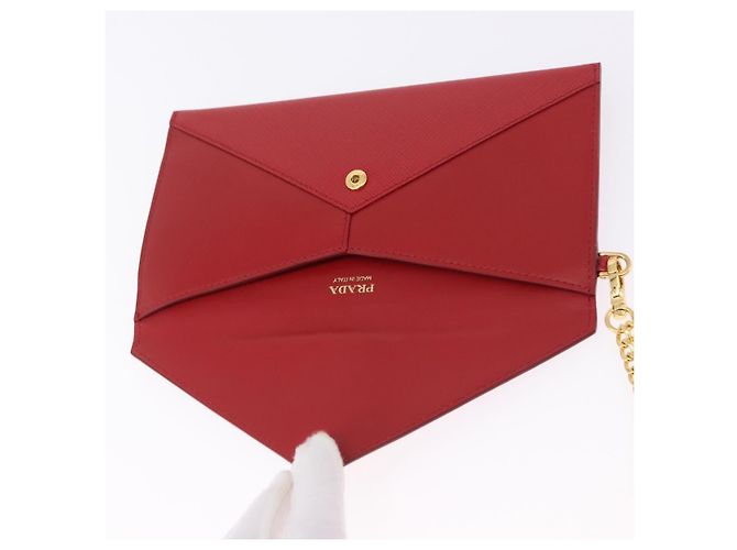 PRADA Ketten-Wallet Pouch Saffiano Rot Goldfarben Auth SW2674V - Ansicht 9