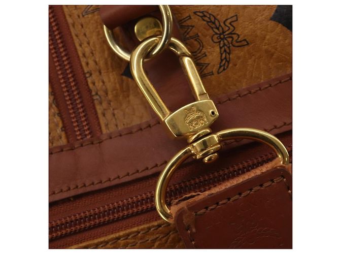 Borsa Boston MCM Logogram Vicetos PVC Pelle 2way Marrone Oro Auth 196410 D'oro - vista 10