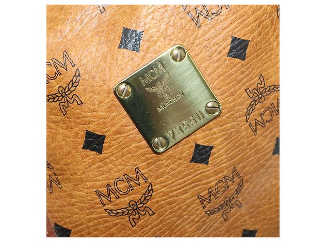 Borsa Boston MCM Logogram Vicetos PVC Pelle 2way Marrone Oro Auth 196410 D'oro - vista 12