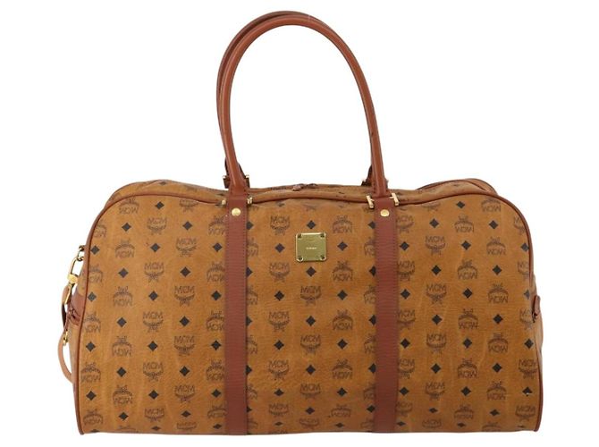 Borsa Boston MCM Logogram Vicetos PVC Pelle 2way Marrone Oro Auth 196410 D'oro - vista 13