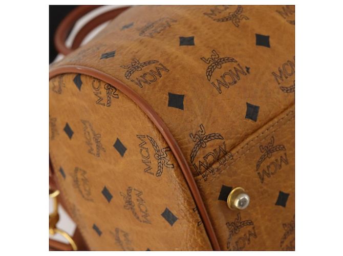 Borsa Boston MCM Logogram Vicetos PVC Pelle 2way Marrone Oro Auth 196410 D'oro - vista 16
