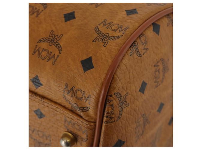Borsa Boston MCM Logogram Vicetos PVC Pelle 2way Marrone Oro Auth 196410 D'oro - vista 17
