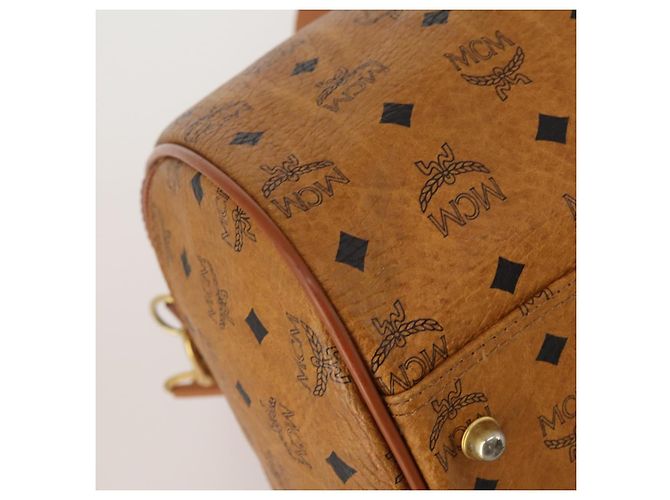 Borsa Boston MCM Logogram Vicetos PVC Pelle 2way Marrone Oro Auth 196410 D'oro - vista 18