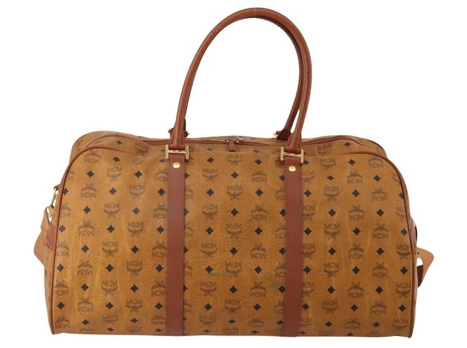 Borsa Boston MCM Logogram Vicetos PVC Pelle 2way Marrone Oro Auth 196410 D'oro - vista 2