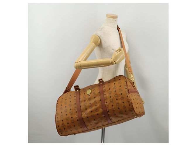 Borsa Boston MCM Logogram Vicetos PVC Pelle 2way Marrone Oro Auth 196410 D'oro - vista 26