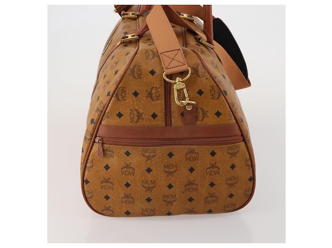 Borsa Boston MCM Logogram Vicetos PVC Pelle 2way Marrone Oro Auth 196410 D'oro - vista 3