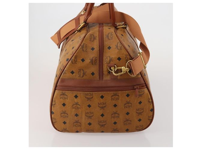 Borsa Boston MCM Logogram Vicetos PVC Pelle 2way Marrone Oro Auth 196410 D'oro - vista 4