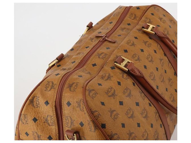 Borsa Boston MCM Logogram Vicetos PVC Pelle 2way Marrone Oro Auth 196410 D'oro - vista 6