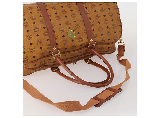 Borsa Boston MCM Logogram Vicetos PVC Pelle 2way Marrone Oro Auth 196410 D'oro - vista 7