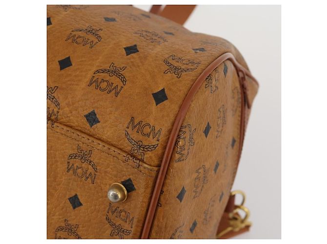 Borsa Boston MCM Logogram Vicetos PVC Pelle 2way Marrone Oro Auth 196410 D'oro - vista 9