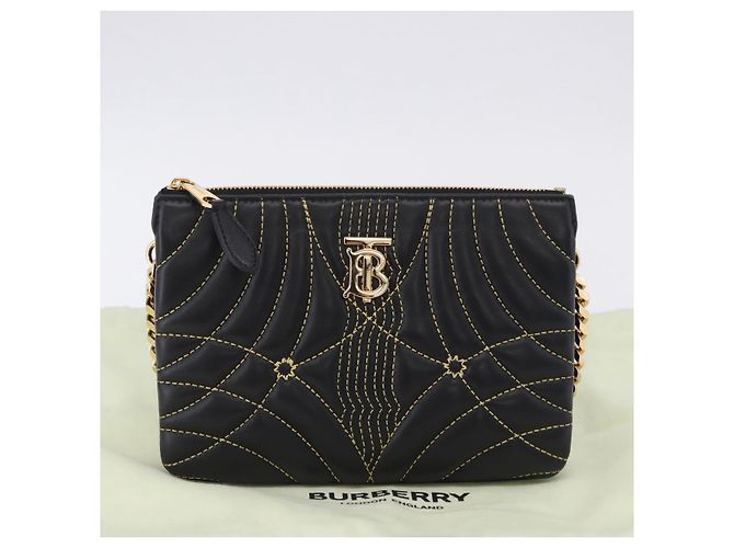 Borsa a tracolla con catena BURBERRY in pelle nera e oro Auth ka5988V Nero D'oro - vista 12