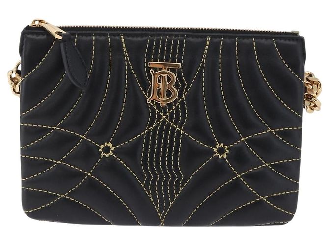 Borsa a tracolla con catena BURBERRY in pelle nera e oro Auth ka5988V Nero D'oro - vista 13