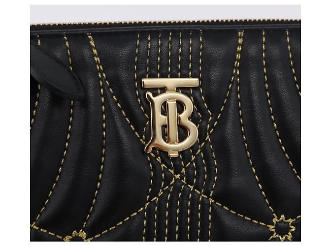 Borsa a tracolla con catena BURBERRY in pelle nera e oro Auth ka5988V Nero D'oro - vista 18