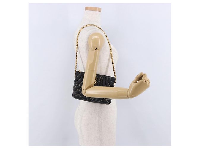 Borsa a tracolla con catena BURBERRY in pelle nera e oro Auth ka5988V Nero D'oro - vista 26