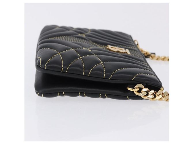 Borsa a tracolla con catena BURBERRY in pelle nera e oro Auth ka5988V Nero D'oro - vista 3