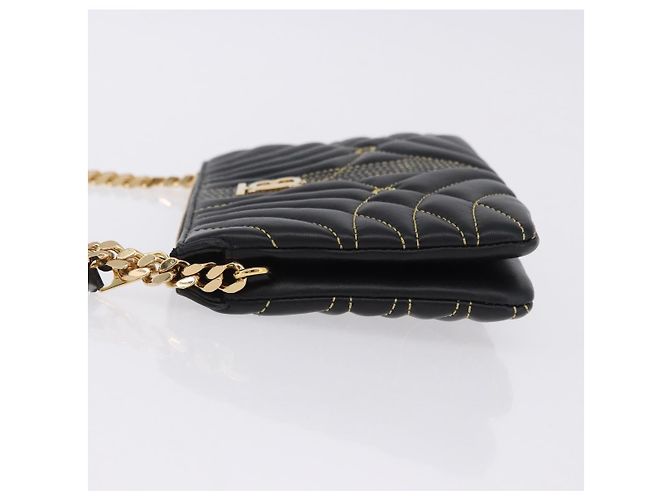 Borsa a tracolla con catena BURBERRY in pelle nera e oro Auth ka5988V Nero D'oro - vista 4