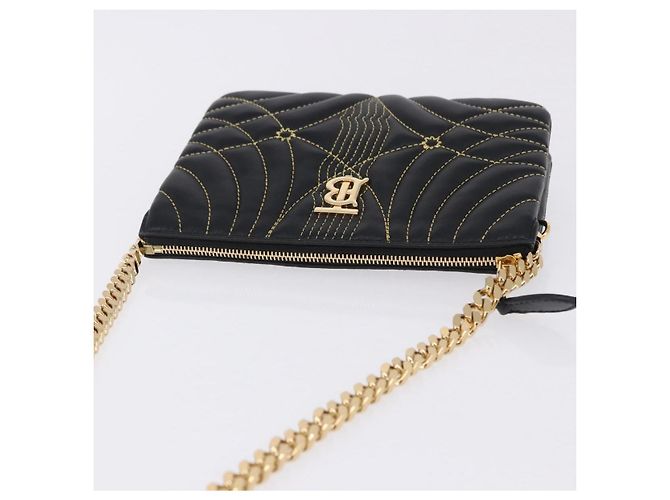 Borsa a tracolla con catena BURBERRY in pelle nera e oro Auth ka5988V Nero D'oro - vista 6