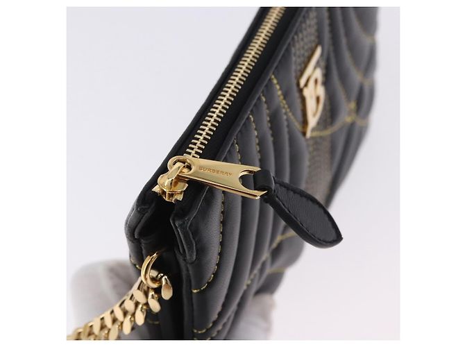 Borsa a tracolla con catena BURBERRY in pelle nera e oro Auth ka5988V Nero D'oro - vista 9