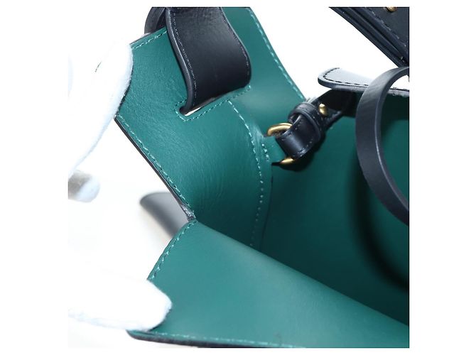 Borsa a secchiello a tracolla BURBERRY in pelle nera e oro Auth am12540V Nero D'oro - vista 10