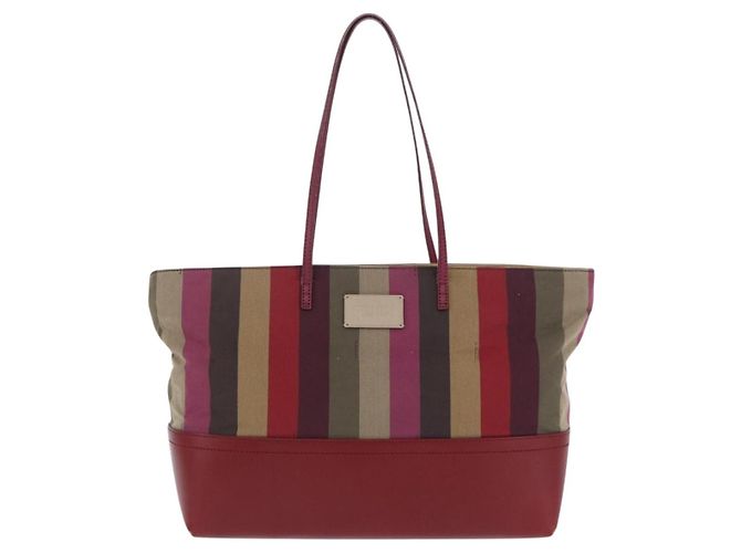 Borsa Tote FENDI a righe in nylon rosso e oro 8BH185 Auth 200207V - vista 13
