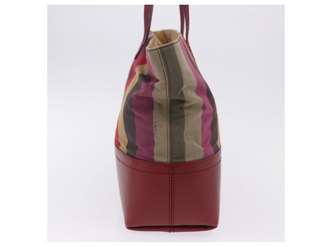 Borsa Tote FENDI a righe in nylon rosso e oro 8BH185 Auth 200207V - vista 4
