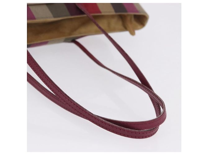 Borsa Tote FENDI a righe in nylon rosso e oro 8BH185 Auth 200207V - vista 7