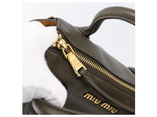 Borsa a mano Miu Miu in pelle 2way Khaki Gold Auth 201966A D'oro Cachi - vista 10