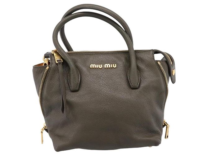 Borsa a mano Miu Miu in pelle 2way Khaki Gold Auth 201966A D'oro Cachi - vista 13