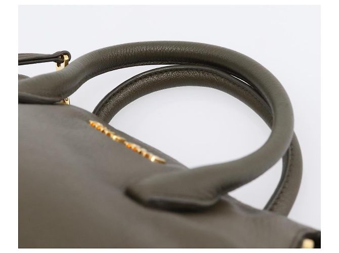 Borsa a mano Miu Miu in pelle 2way Khaki Gold Auth 201966A D'oro Cachi - vista 14