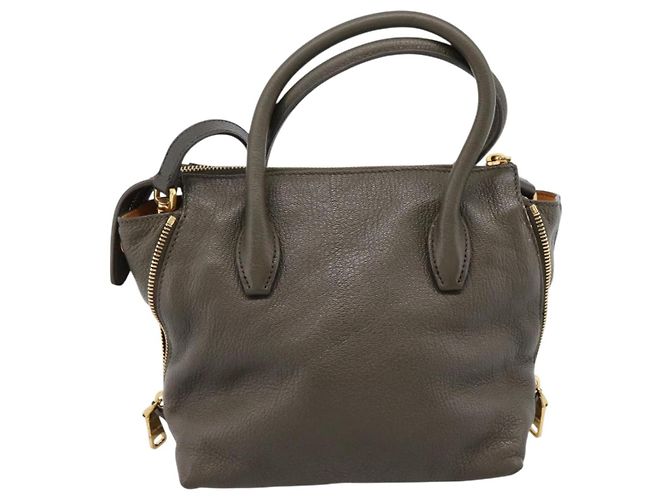 Borsa a mano Miu Miu in pelle 2way Khaki Gold Auth 201966A D'oro Cachi - vista 2