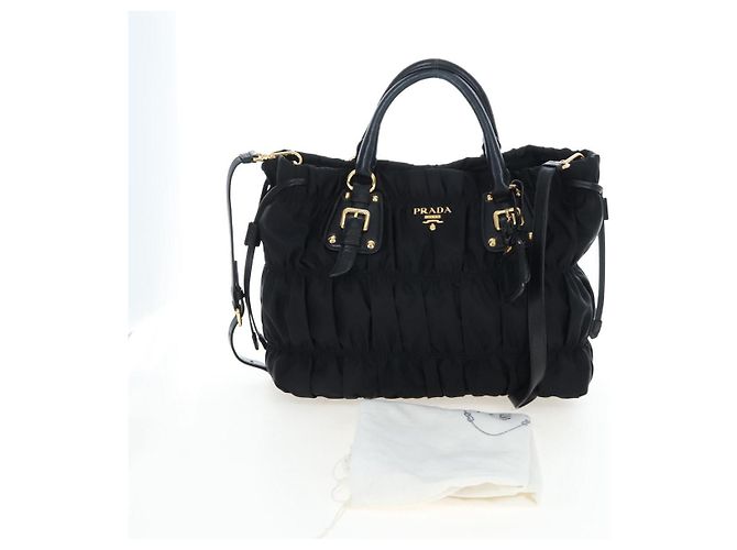 Borsa a Mano PRADA Nylon 2way Nero Oro Auth 200017V D'oro - vista 12