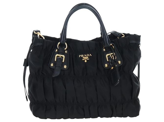 Borsa a Mano PRADA Nylon 2way Nero Oro Auth 200017V D'oro - vista 13